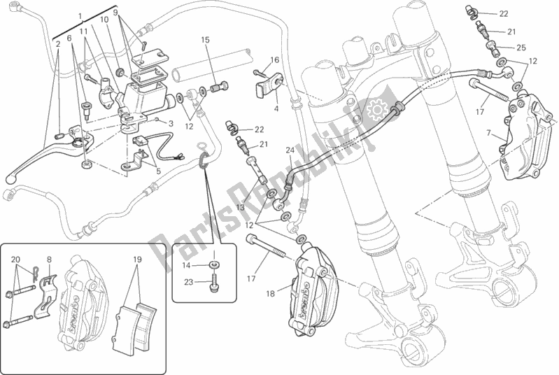 Todas as partes de Sistema De Freio Dianteiro do Ducati Monster 796 ABS Thailand 2014
